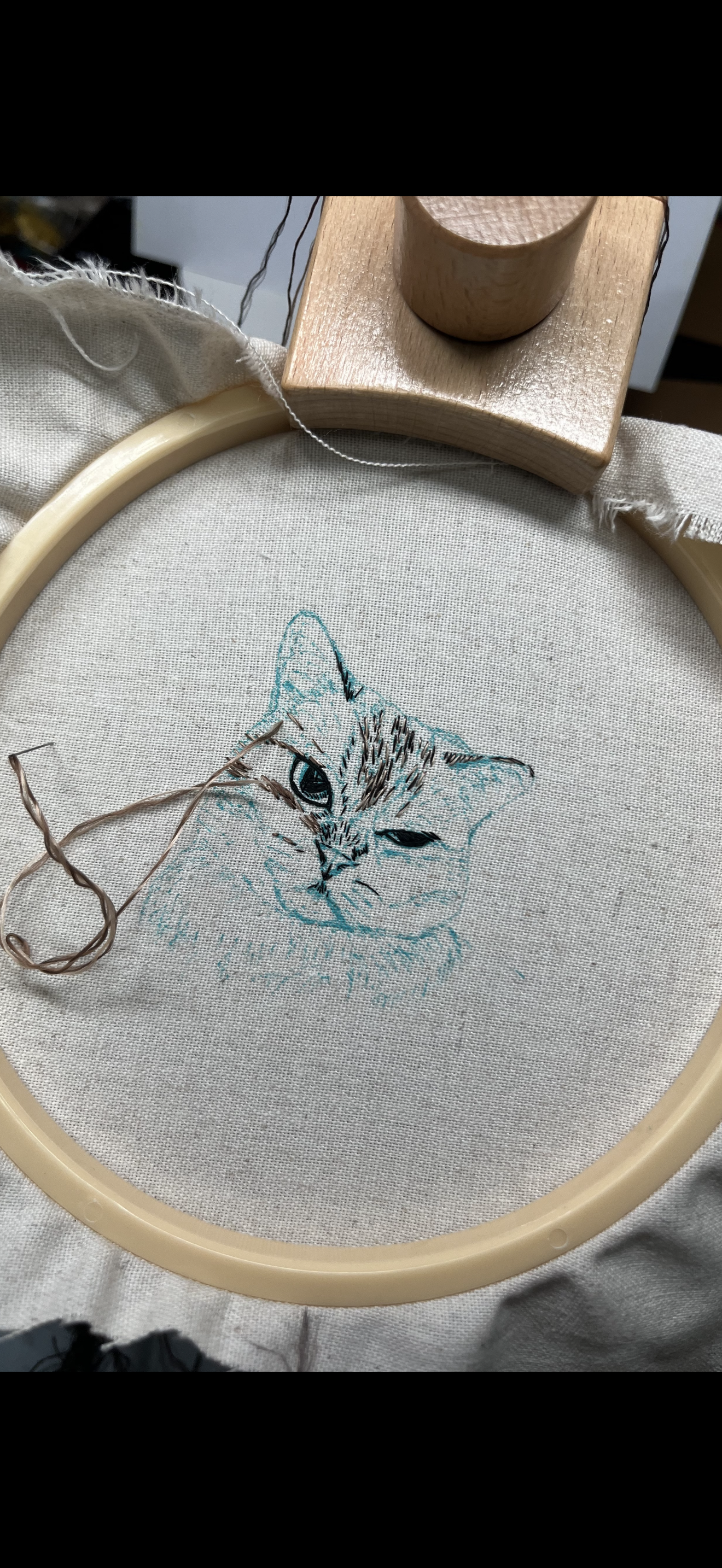 🧵 Hand-Embroidered Cat Portrait | One-of-a-Kind Textile Art