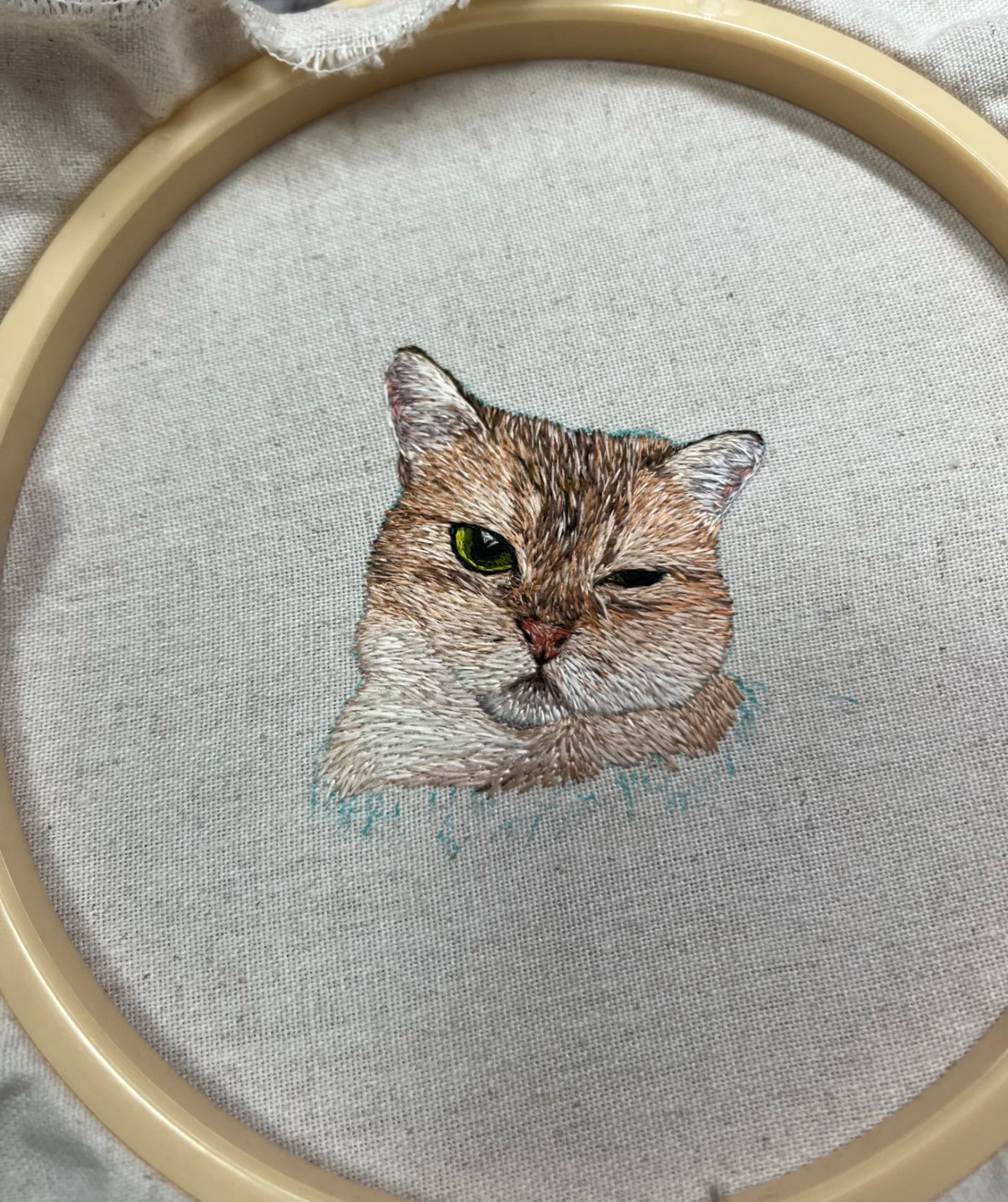 🧵 Hand-Embroidered Cat Portrait | One-of-a-Kind Textile Art